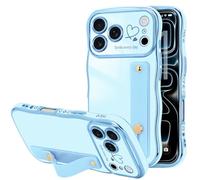 LLZ.COQUE Funda para iPhone 17 Pro Max para mujeres y niñas con correa, marco ondulado, bonita funda de lujo chapada en corazón, cámara completa, funda protectora de TPU suave para iPhone 17 Pro Max