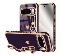 LLZ.COQUE Funda para Pixel 10 Pro XL con correa chapada en forma de corazón para mujeres y niñas, de silicona brillante, protección de lente de cámara, a prueba de golpes, funda para Pixel 10 Pro XL