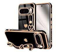 LLZ.COQUE Funda para Pixel 10 Pro XL con correa chapada en forma de corazón para mujeres y niñas, de silicona brillante, protección de lente de cámara, a prueba de golpes, funda para Pixel 10 Pro XL