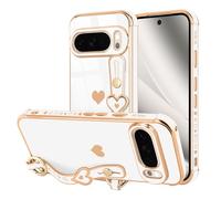 LLZ.COQUE Funda para Pixel 10 Pro XL con correa chapada en forma de corazón para mujeres y niñas, de silicona brillante, protección de lente de cámara, a prueba de golpes, funda para Pixel 10 Pro XL