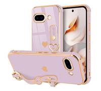 LLZ.COQUE Funda para Pixel 9a con correa chapada en corazón para mujeres y niñas, de silicona suave, protección para lente de cámara, a prueba de golpes, funda para Pixel 9a, color morado
