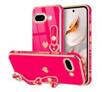 LLZ.COQUE Funda para Pixel 9a con correa chapada en forma de corazón para mujeres y niñas, de silicona suave, protección de lente de cámara, a prueba de golpes, funda para Pixel 9a, color rosa intenso