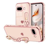 LLZ.COQUE Funda para Pixel 9a con correa chapada en forma de corazón para mujeres y niñas, de silicona suave, protección de lente de cámara, a prueba de golpes, funda para Pixel 9a, color rosa
