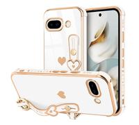 LLZ.COQUE Funda para Pixel 9a con correa chapada en forma de corazón para mujeres y niñas, de silicona suave, protección de lente de cámara, a prueba de golpes, funda para Pixel 9a, color blanco