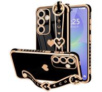 LLZ.COQUE Funda para Samsung Galaxy A36/A56 5G con correa chapada en forma de corazón para mujeres y niñas, protección de cámara de silicona brillante, a prueba de golpes, funda para teléfono Galaxy
