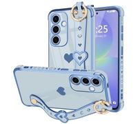 LLZ.COQUE Funda para Samsung Galaxy A36/A56 5G con correa chapada en forma de corazón para mujeres y niñas, protección de cámara de silicona brillante, a prueba de golpes, funda para teléfono Galaxy