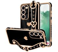 LLZ.COQUE Funda para Samsung Galaxy S22 Plus, bonita correa chapada en corazón para mujeres y niñas, protección de cámara de silicona brillante, a prueba de golpes, funda para teléfono Samsung Galaxy