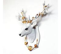 LLZJDDPLY Adorno de Cabeza de Ciervo Montado en la Pared, Escultura de Cabeza de Ciervo de Ciervo Vintage, Decoración de Pared, para Sala de Estar, Dormitorio, Recibidor y Cabañas(White)