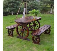 LLZJDDPLY Conjunto Mesa y Sillas Jardin, Mesa y Sillas Terraza Exterior con Rueda de Carro de Madera, Conjunto Jardin Exterior, para Patio y Porche(140cm/55in)