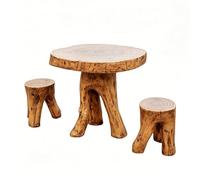LLZJDDPLY Conjunto Mesa y Taburetes Tronco de Árbol sillas Jardin, Mueble Exterior Resina Simil Madera, Mesa y sillas Jardin Resistente Clima para Patio Balcón Jardín(1 Table+2 Chairs)