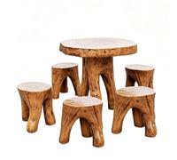 LLZJDDPLY Conjunto Mesa y Taburetes Tronco de Árbol sillas Jardin, Mueble Exterior Resina Simil Madera, Mesa y sillas Jardin Resistente Clima para Patio Balcón Jardín(1 Table+5 Chairs)
