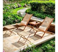 LLZJDDPLY Juego de 5 Sillones Reclinables Plegables para Jardín, Chaise Longue Resistente en Rattan PE con Reposapiés y Mesa Auxiliar, Muebles Exterior para Césped Piscina Balcón Patio Trasero(Brown)