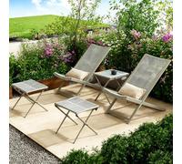 LLZJDDPLY Juego de 5 Sillones Reclinables Plegables para Jardín, Chaise Longue Resistente en Rattan PE con Reposapiés y Mesa Auxiliar, Muebles Exterior para Césped Piscina Balcón Patio Trasero(Gray)
