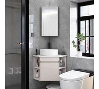 LLZJDDPLY Mueble baño con Lavabo & Armario Espejo baño, PVC Mueble Lavabo, Juego de Lavabo de Pedestal, Incluye Grifo de Agua fría y Caliente, Desagüe, Mueble Lavabo(38cm/15in)