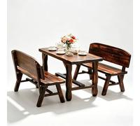 LLZJDDPLY Set de Mesa y Bancos de Madera Carbonizada Sólida, Mesa de Comedor Exterior Resistente con 2 Bancos, Muebles de Jardín Resistentes al Clima para Terraza, Balcón, Jardín(160cm/62.9in)