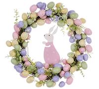 LLZLL Artificial Easter Wreaths for Front Door 15 Inch Easter Wreath Colorful Artificial Eggs Wreath with Wooden Rabbit for Indoor Outdoor Holiday Celebration Decoration