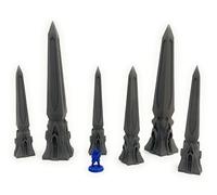 LM3D 6 Obeliscos Elfos - Escenografía Fantasía Medieval, 23cm y 16,5cm de Altura - 28mm y 32mm Escala - Silver Haven