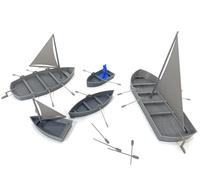 LM3D Set de 5 Barcas en Miniatura, Escenografía Fantasy, Escala 28mm-32mm, Compatible con Warhammer y D&D, Gris