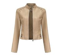 LMAHAP Mujer Moto Biker Chaqueta Cremallera Corto Motocicleta Chaqueta de Cuero Primavera Otoño Abrigo Veste Femme Chaqueta Mujer Café Negro