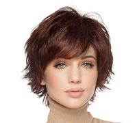 LMAHAP Pelucas Cortas de Cabello sintético marrón de Vino Tinto para Mujeres Negras Corte de Pelo Femenino Puffy Straight Peluca Natural