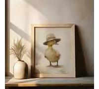 LMAIWANG Bonito patito amarillo vintage de granja, pintura al óleo de pato, lienzo impreso, arte de pared campestre, decoración para sala de estar, dormitorio y hogar (60 x 90 cm/sin marco)