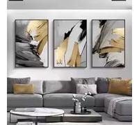 LMAIWANG Cuadro abstracto gris dorado para pared, impresiones en lienzo para loft, apartamento, sala de estar, hogar, oficina (40 x 60 cm x 3/marco)