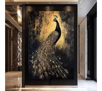 LMAIWANG Cuadro abstracto moderno de pavo real negro para pared, impresión en lienzo, elegante pintura de animales para la decoración de la sala de estar o recibidor (80x120cm/sin marco)