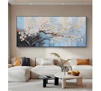 LMAIWANG Cuadro al óleo de paisaje floral con textura gruesa, arte mural contemporáneo sobre lienzo para decoración del hogar (50x100cm/marco interno)