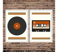 LMAIWANG Cuadro de lienzo para pared, cuadro de música vintage, disco y casete, póster retro e impresión para decoración de sala de estar, mural de 70 x 100 cm x 2 sin marco