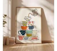 LMAIWANG Cuadro decorativo abstracto y original de tazas de té, póster moderno y colorido para la cocina o la sala de estar (40x60cm/sin marco).