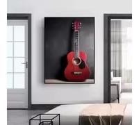 LMAIWANG Cuadro decorativo de guitarra de rock rojo con música nórdica, lienzo negro Beth, arte retro para pared, para porche, pasillo, decoración del hogar (60 x 90 cm/sin marco)