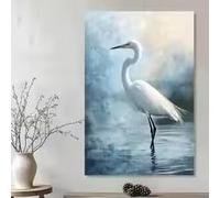 LMAIWANG Cuadro decorativo en lienzo con garza blanca y paisaje azul para dormitorio, sala de estar, oficina o cafetería (80x120cm/marco).