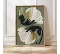LMAIWANG Cuadro decorativo moderno con motivos botánicos, estampado floral abstracto minimalista, ilustración de la naturaleza en tonos verdes y beige, decoración para el hogar (60x80cm/sin marco).