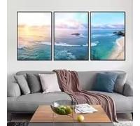 LMAIWANG Cuadro en lienzo con paisaje marino y atardecer para sala de estar, mar azul, playa blanca, arte decorativo de pared (80 x 120 cm, sin marco)