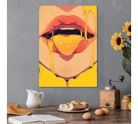 LMAIWANG Cuadro en lienzo de cómics a color, arte de pared para habitación, decoración del hogar, chica de anime, boca, lengua sexy, labios goteando, impresiones (40 x 60 cm/sin marco)