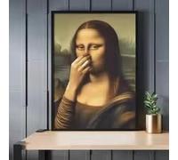 LMAIWANG Cuadro en lienzo de la Mona Lisa, arte de pared con la nariz tapada, póster vintage de humor para el baño, imágenes divertidas para decoración del hogar (40 x 60 cm/marco)