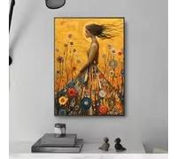 LMAIWANG Cuadro en lienzo estilo Gustav Klimt: La joven del vestido dorado. Decoración de pared para sala de estar, dormitorio y hogar (80x120cm/Sin marco).