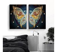 LMAIWANG Cuadros abstractos de mariposas para pared, lienzo, pósteres abstractos, cuadros de pared modernos impresos, decoración para sala de estar (30 x 45 cm x 2, marco interior)