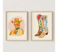 LMAIWANG Decoración de vaquero, colorido arte pop, retrato de jinete de toro, sala de estar, decoración del hogar, arte abstracto occidental, impresión en lienzo, 20 x 30 cm x 2, sin marco