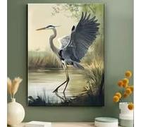 LMAIWANG Elegante lienzo de garza azul con ilustraciones detalladas para decorar el hogar y la sala de estar (30 x 45 cm/marco)