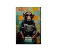 LMAIWANG Graffiti Mono en el inodoro Lámina Mono Chimpancé Arte de pared Póster divertido Lámina para baño Lienzo Decoración para el baño del hogar (30x45cm/Marco)