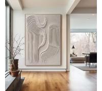 LMAIWANG Gran pintura con textura 3D beige, pintura abstracta de yeso beige sobre lienzo, decoración de pared minimalista moderna beige, marco de 80 x 120 cm