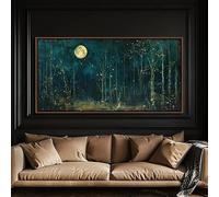 LMAIWANG Impresión artística abstracta en lienzo de bosque a la luz de la luna: paisaje retro oscuro con decoración de pared dorada (80 x 150 cm/marco interior)