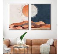 LMAIWANG Impresiones abstractas bohemias de sol y luna, paisaje desértico, lienzo, pósteres vintage, arte de pared moderno del siglo XX, decoración (80 x 120 cm x 2, marco interior)