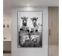 LMAIWANG Láminas modernas e interesantes para el baño: Póster de una alpaca sentada en el inodoro, pintura sobre lienzo, decoración de pared para el hogar (70x100cm/marco interno).
