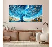 LMAIWANG Lienzo con cielo estrellado, paisaje invernal con luna y estrellas, azul vibrante y morado, decoración de pared moderna para sala de estar (30 x 60 cm/marco)