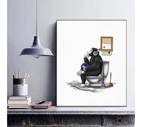 LMAIWANG Lienzo con estampado de mono en el inodoro, arte de pared humorístico en blanco y negro, para decoración de bar y hogar (50 x 70 cm/sin marco)