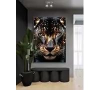 LMAIWANG Lienzo con estampado de pantera negra dominante, lienzo de leopardo, murales de pared de tigre dorado, impresiones en lienzo para decoración de habitación (60 x 80 cm/marco)