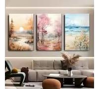 LMAIWANG Lienzo decorativo con paisaje de atardecer en el lago otoñal, pintura moderna minimalista para sala de estar, dormitorio, entrada, arte de pared (60 x 80 cm x 3/marco)