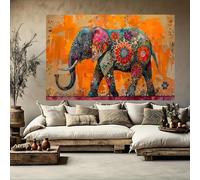 LMAIWANG Lienzo decorativo de elefante colorido, estilo art déco, con estampado animal y motivos florales, para pared (40 x 60 cm/sin marco)
